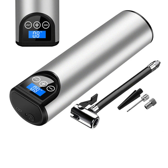Silver portable electric air pump with accessories