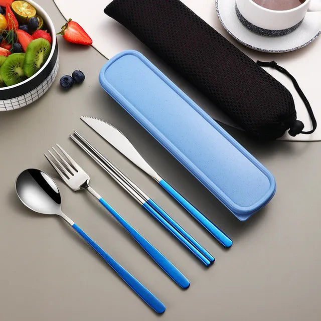 Modern Stainless Steel Cutlery Travel Set with Case for Dining and Picnics