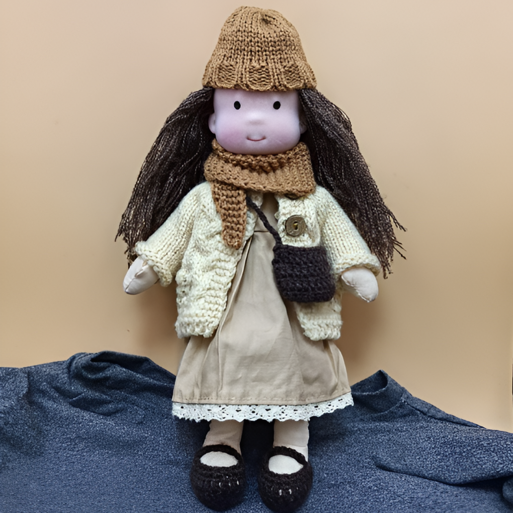 Handmade Knitted Waldorf Cuddly Doll for Toddlers and Nursery Play