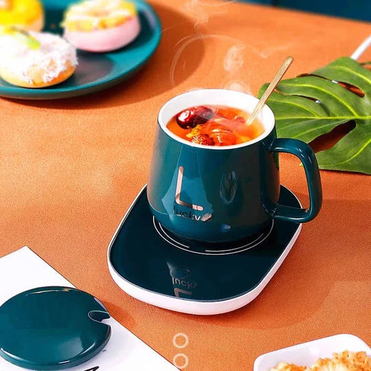 Cozy Ceramic Coffee Mug and Warmer Set for Desk and Home Office