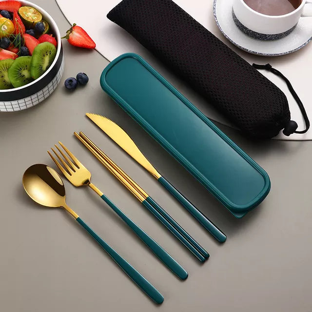 Modern Stainless Steel Cutlery Travel Set with Case for Dining and Picnics