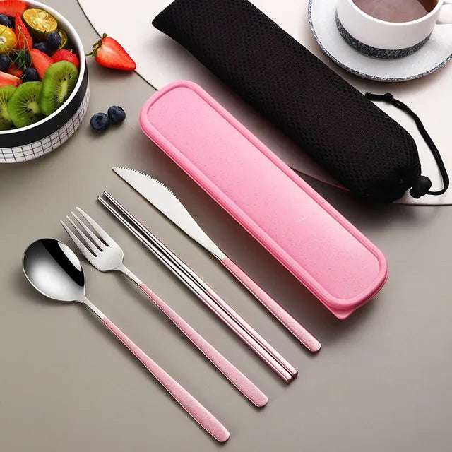 Modern Stainless Steel Cutlery Travel Set with Case for Dining and Picnics