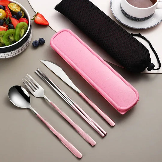 Modern Stainless Steel Cutlery Travel Set with Case for Dining and Picnics