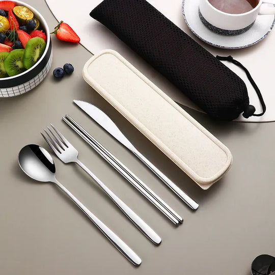Modern Stainless Steel Cutlery Travel Set with Case for Dining and Picnics