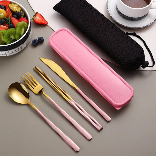 Modern Stainless Steel Cutlery Travel Set with Case for Dining and Picnics