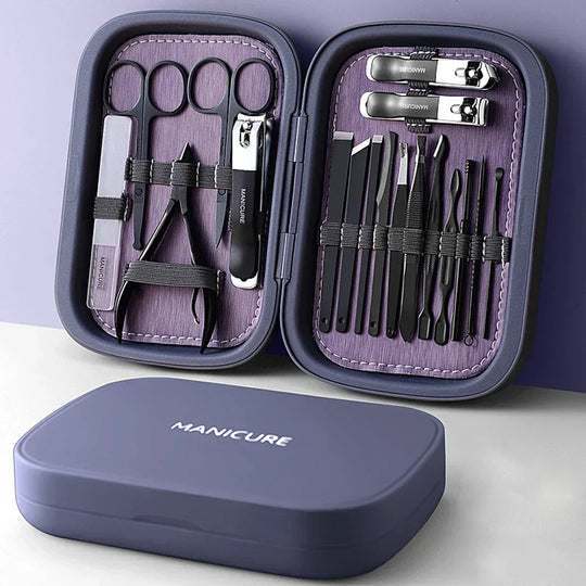 Luxury Stainless Steel Manicure and Pedicure Grooming Set with Portable Travel Case