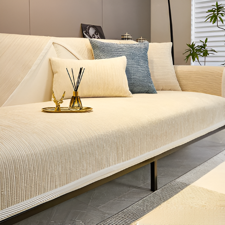 Plush Striped Chenille Sofa Slipcover for Cozy Living Rooms