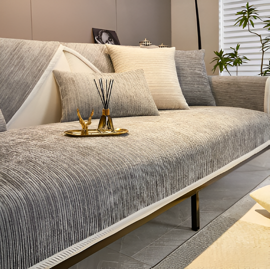 Plush Striped Chenille Sofa Slipcover for Cozy Living Rooms
