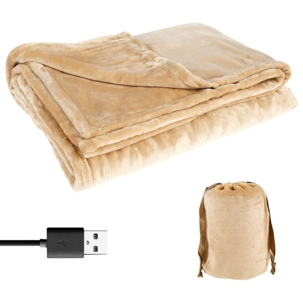 Yellow USB heated throw blanket with pouch