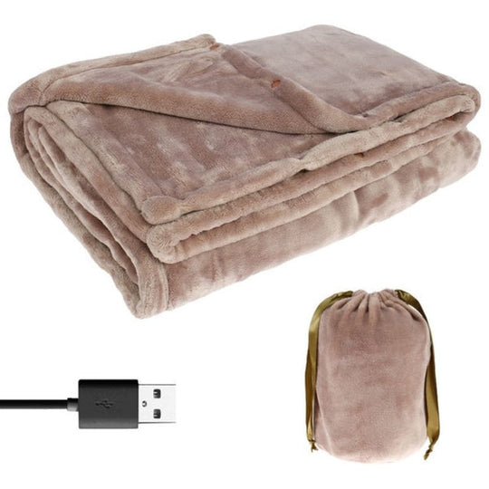 Pink USB heated throw blanket with pouch