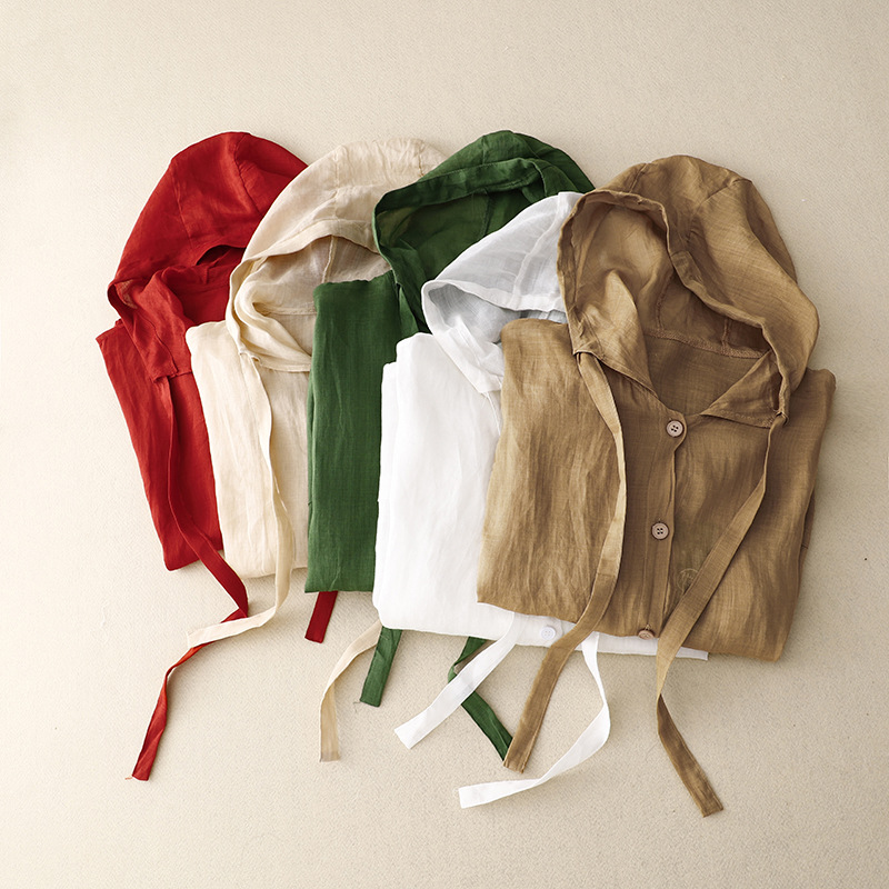 Lightweight Linen Hooded Shirt Jacket for Summer Sun Protection