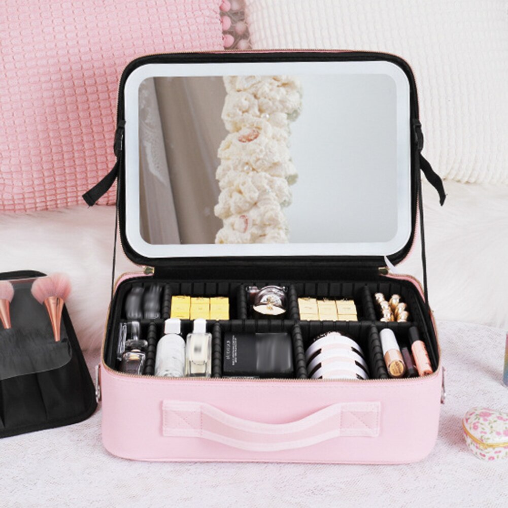 Portable Travel Makeup Case with LED Light and Mirror for Cosmetics