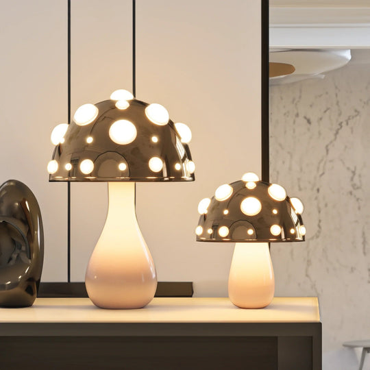 Gold mushroom lamp set with warm glow