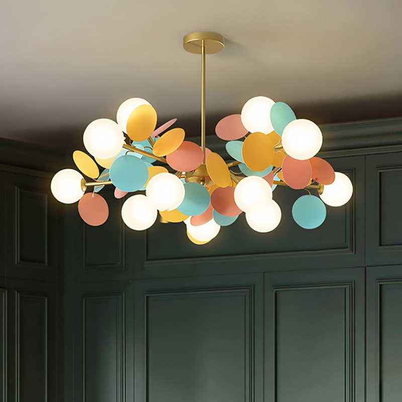 Colorful branch LED chandelier in a modern room