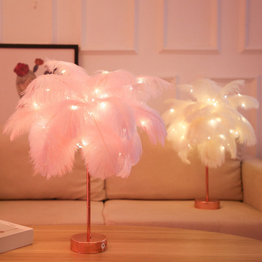 Romantic Feather Table Lamp for Elegant Bedroom and Vanity Mood Lighting