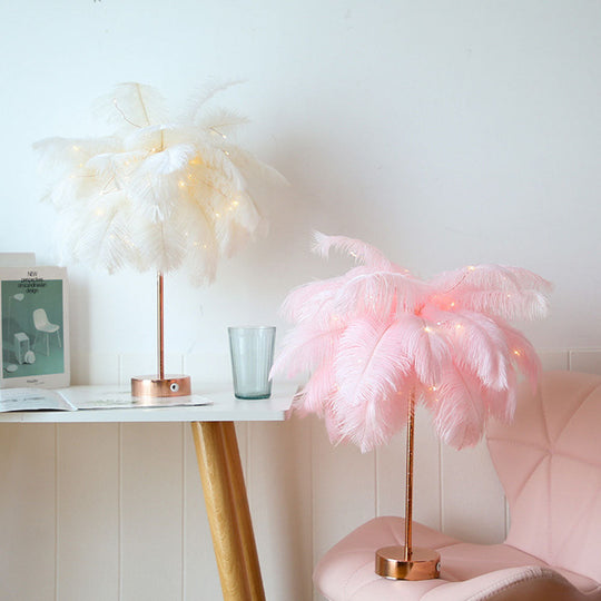 Romantic Feather Table Lamp for Elegant Bedroom and Vanity Mood Lighting