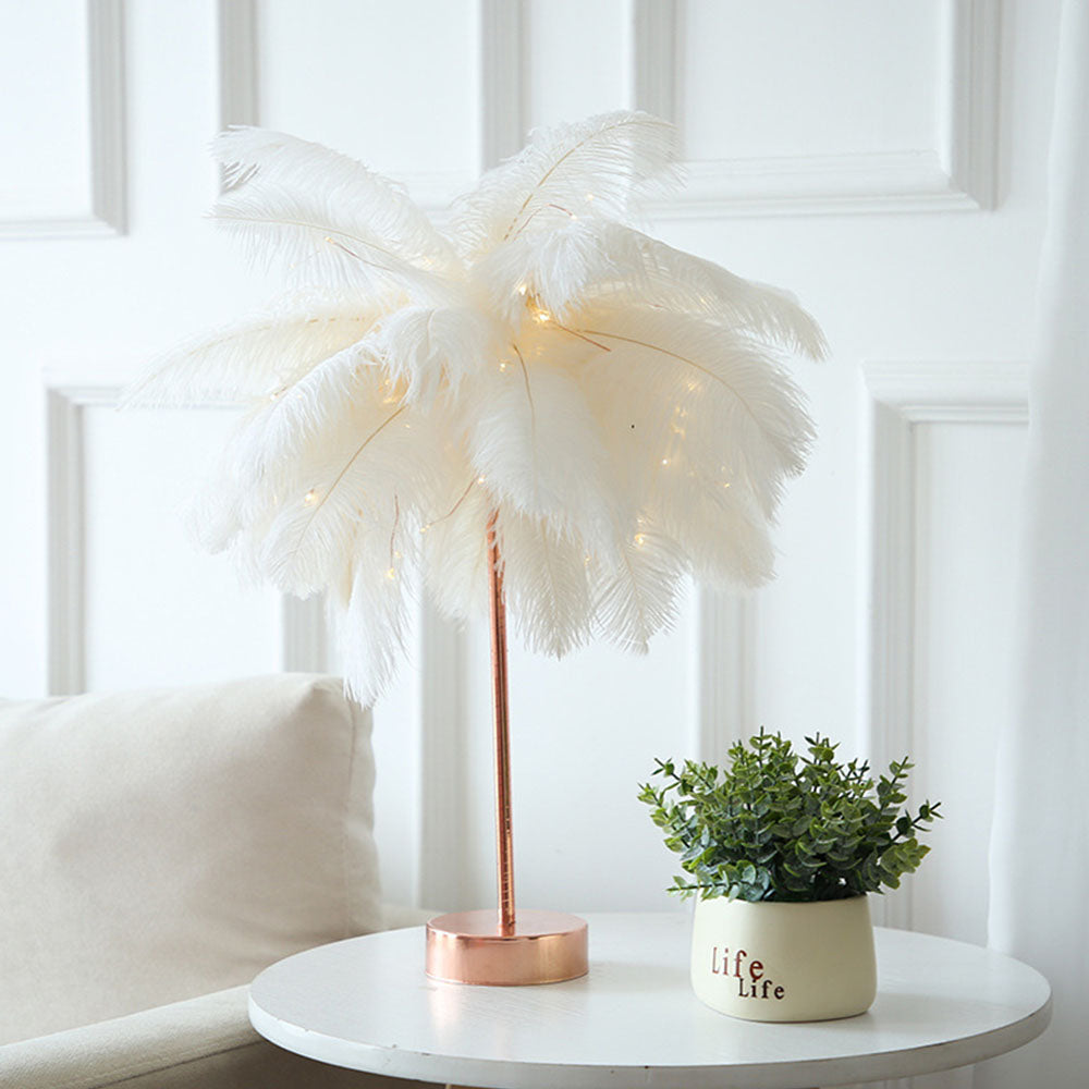 White feather table lamp