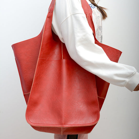 Soft Leather Slouchy Shoulder Tote Bag for Women