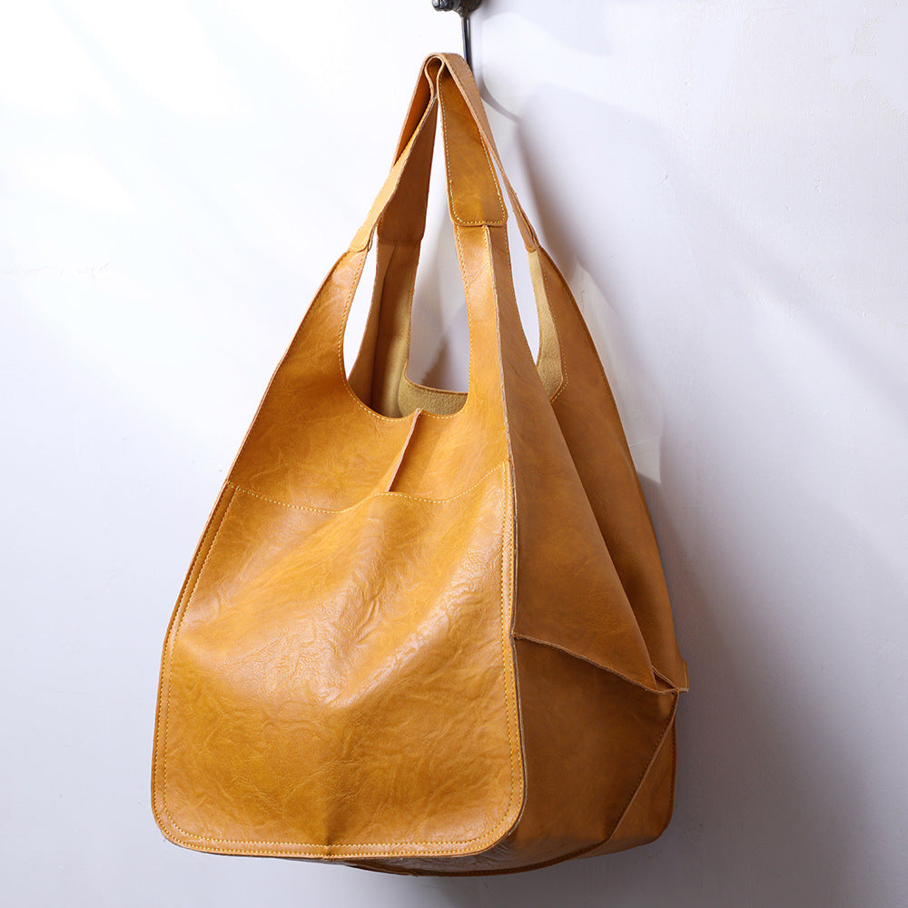Soft Leather Slouchy Shoulder Tote Bag for Women