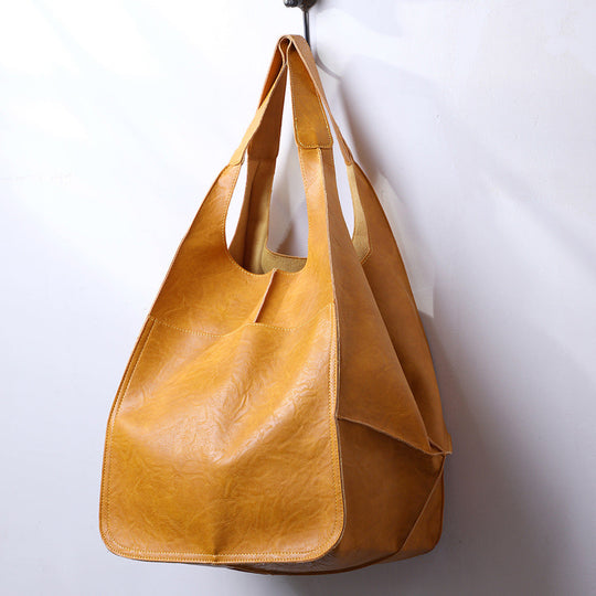 Soft Leather Slouchy Shoulder Tote Bag for Women