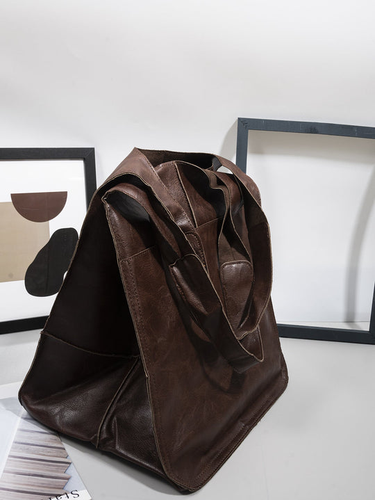 Soft Leather Slouchy Shoulder Tote Bag for Women
