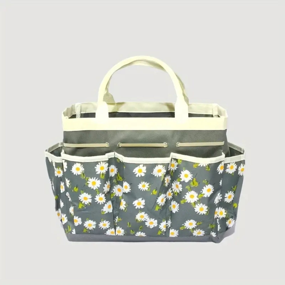 Floral Oxford Garden Tool Organizer Bag for Patio and Yard Work
