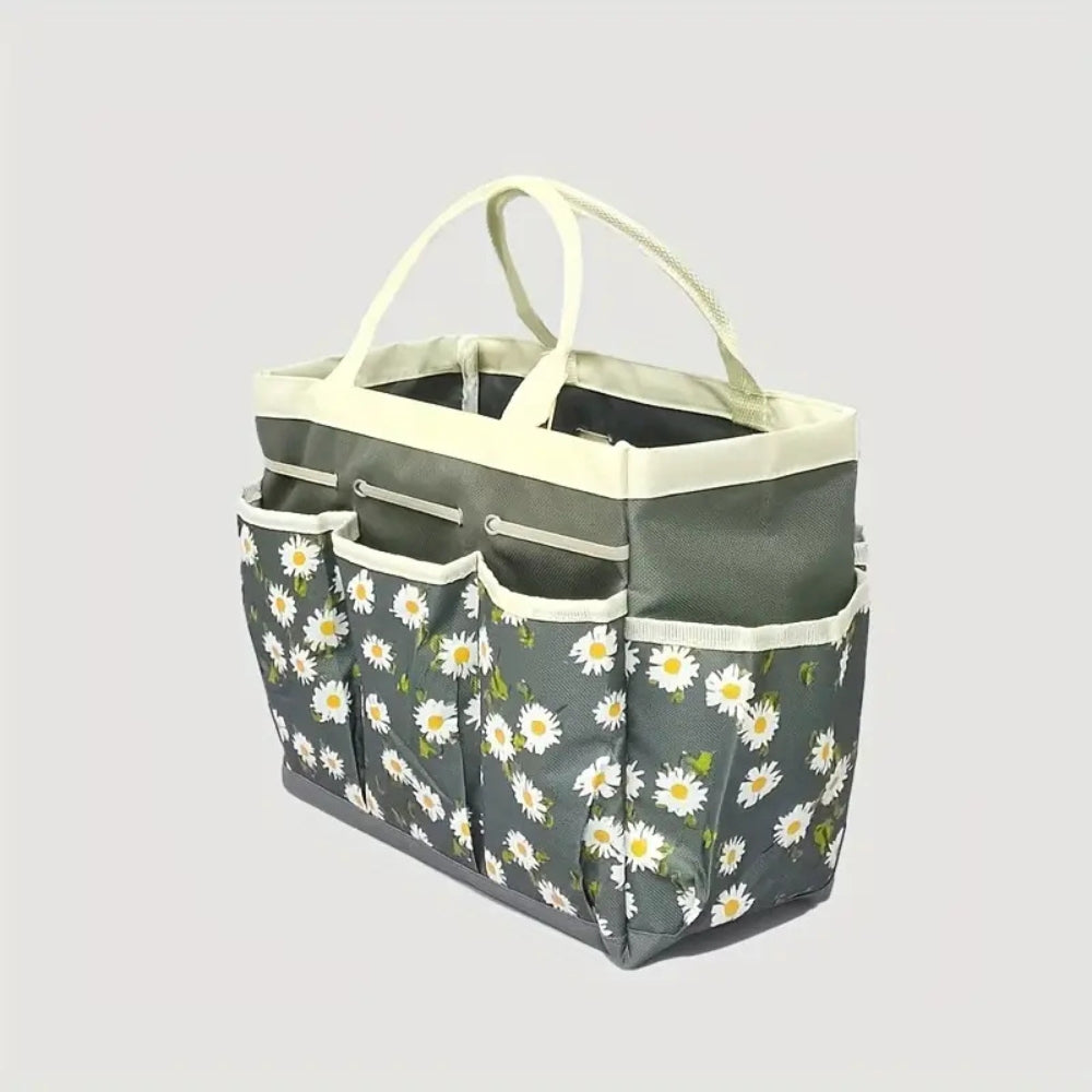 Floral Oxford Garden Tool Organizer Bag for Patio and Yard Work