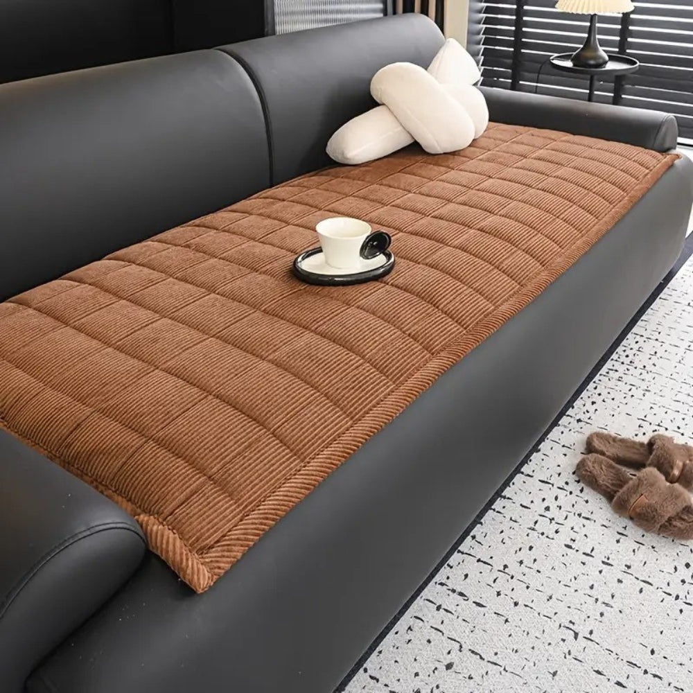Quilted Plush Sofa Cover with Non-Slip Backing for Living Room Furniture