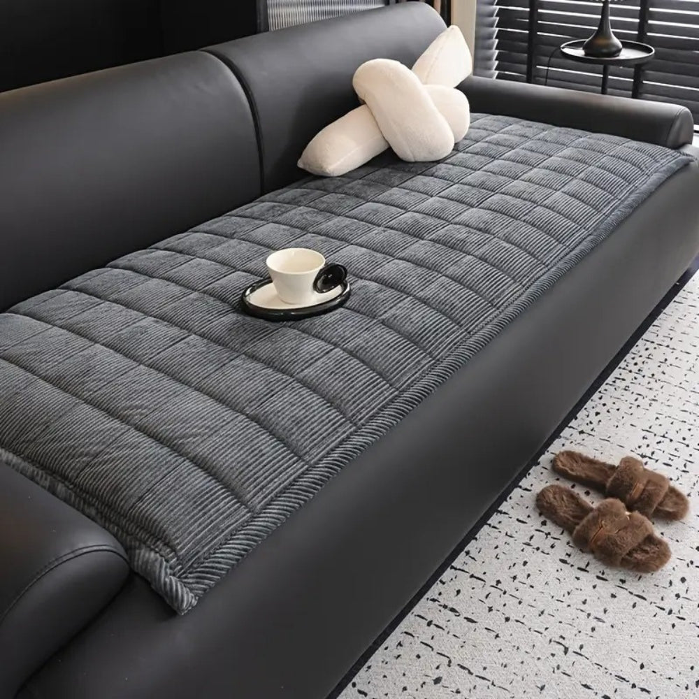 Quilted Plush Sofa Cover with Non-Slip Backing for Living Room Furniture
