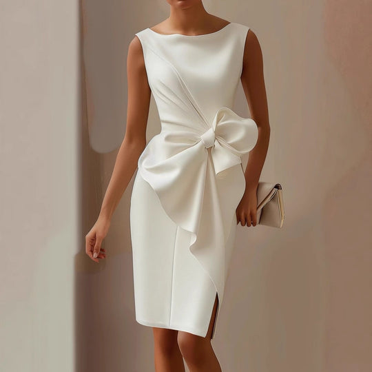 Sleeveless Bow Front Midi Dress for Wedding Guests