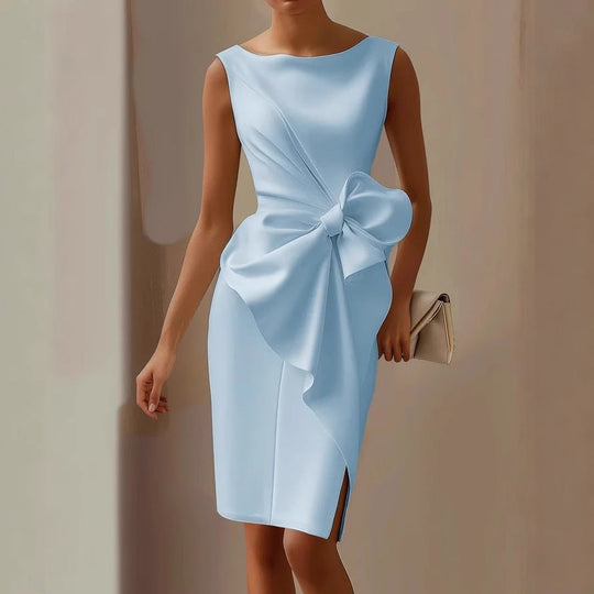 Sleeveless Bow Front Midi Dress for Wedding Guests
