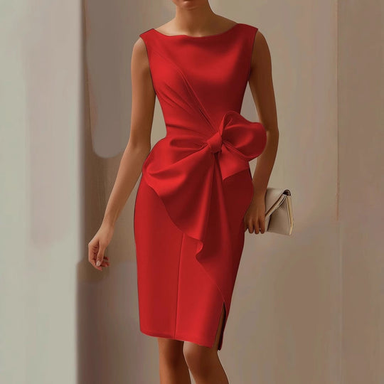 Sleeveless Bow Front Midi Dress for Wedding Guests
