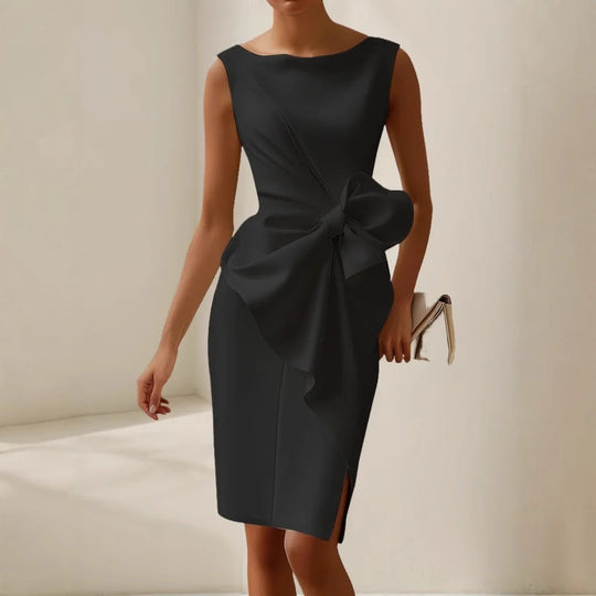 Sleeveless Bow Front Midi Dress for Wedding Guests
