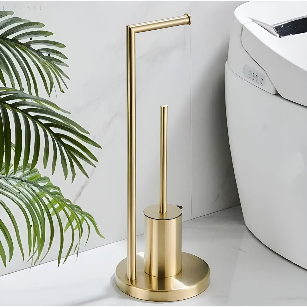 Freestanding Toilet Paper Holder with Brush for Modern Bathrooms
