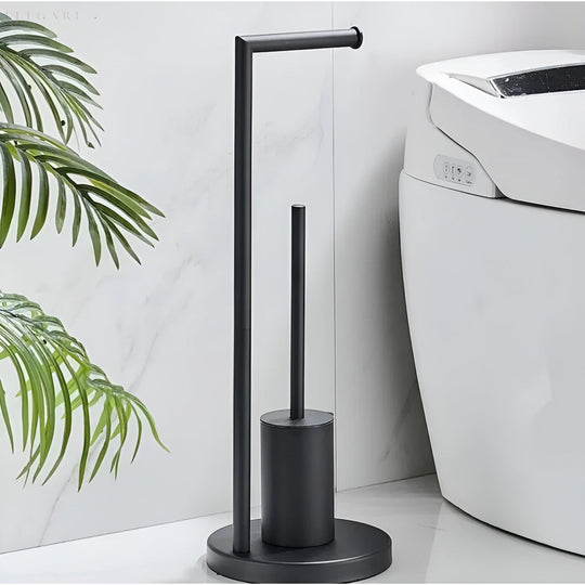 Freestanding Toilet Paper Holder with Brush for Modern Bathrooms