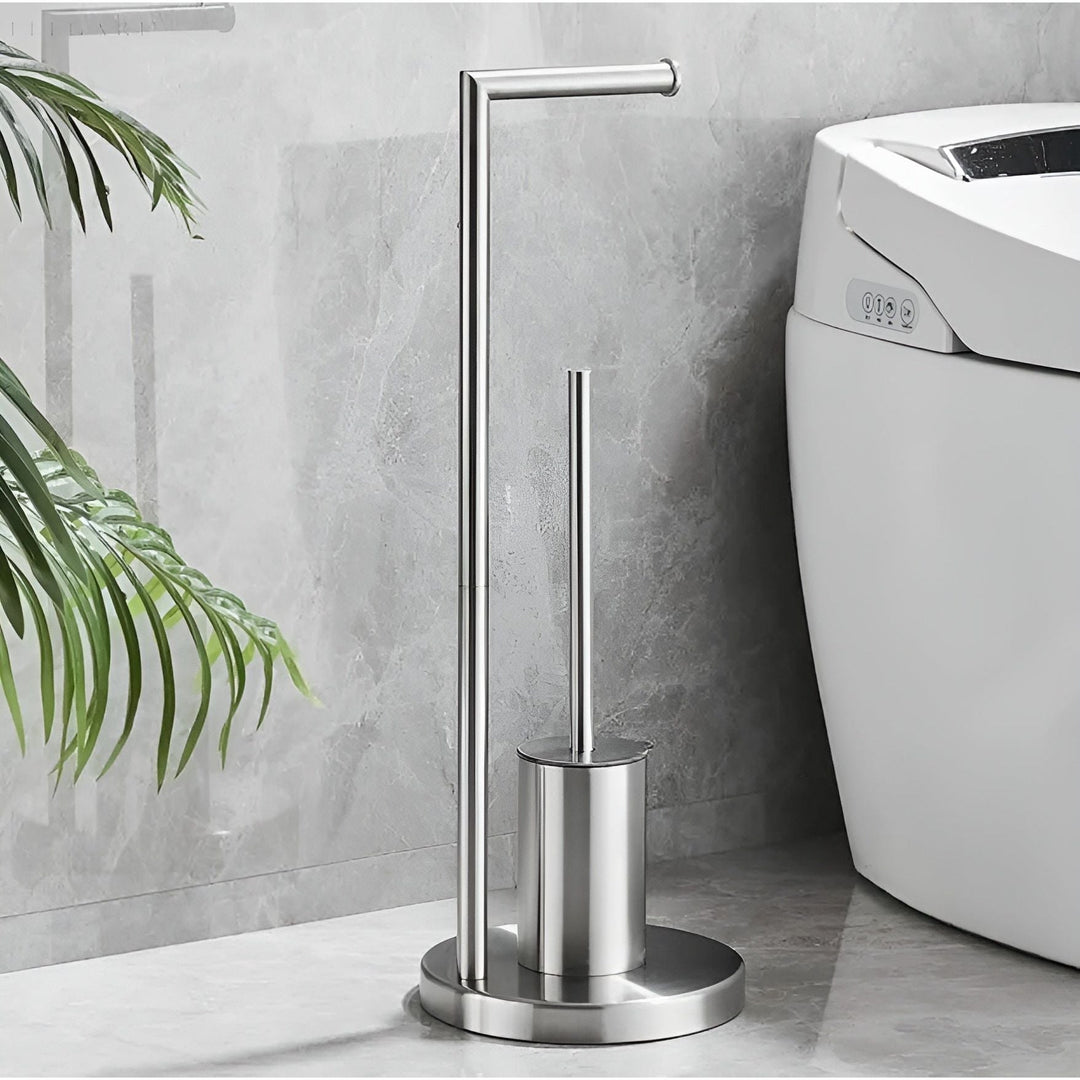 Freestanding Toilet Paper Holder with Brush for Modern Bathrooms