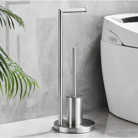 Freestanding Toilet Paper Holder with Brush for Modern Bathrooms