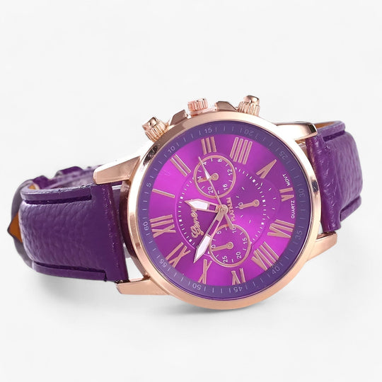 Womens watch with purple leather strap