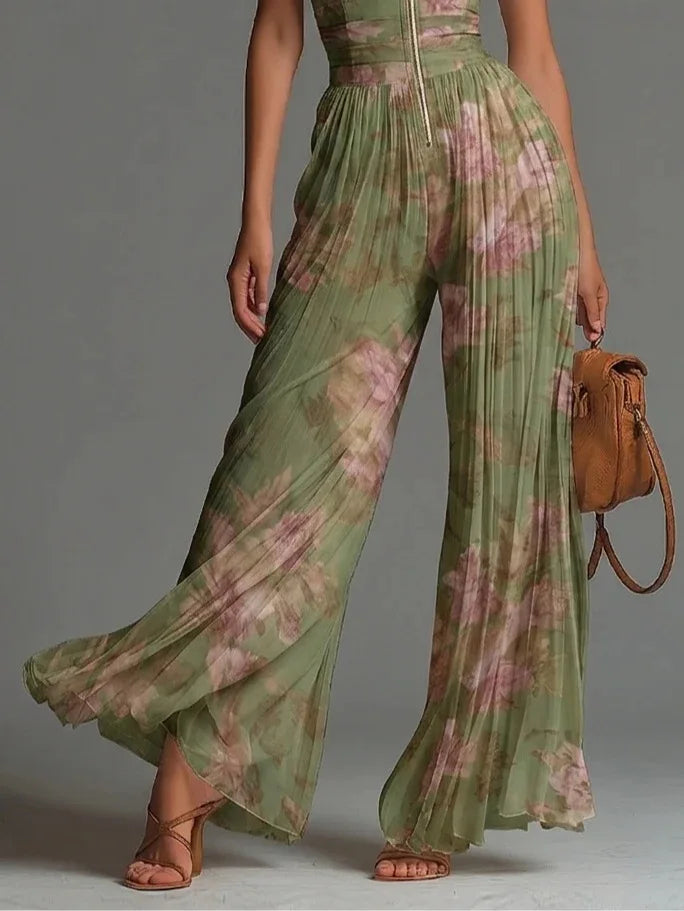 Elegant Pleated Halter Wide Leg Jumpsuit for Evening and Occasion Wear - detail