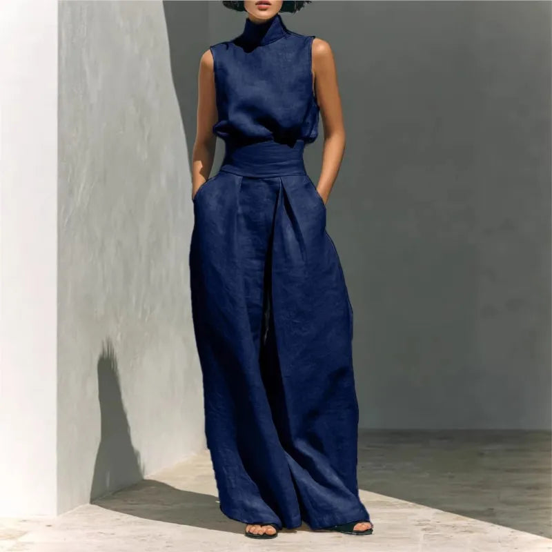 Refined Sleeveless Top and Wide Leg Trouser Set for the Office
