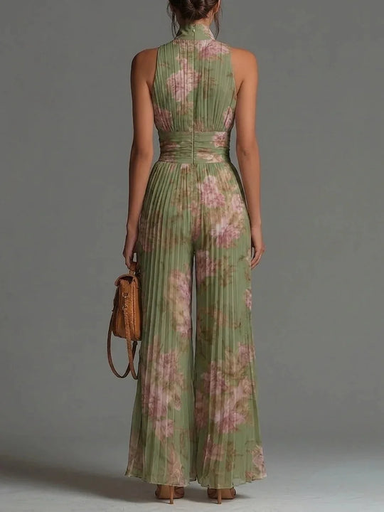 Elegant Pleated Halter Wide Leg Jumpsuit for Evening and Occasion Wear - detail