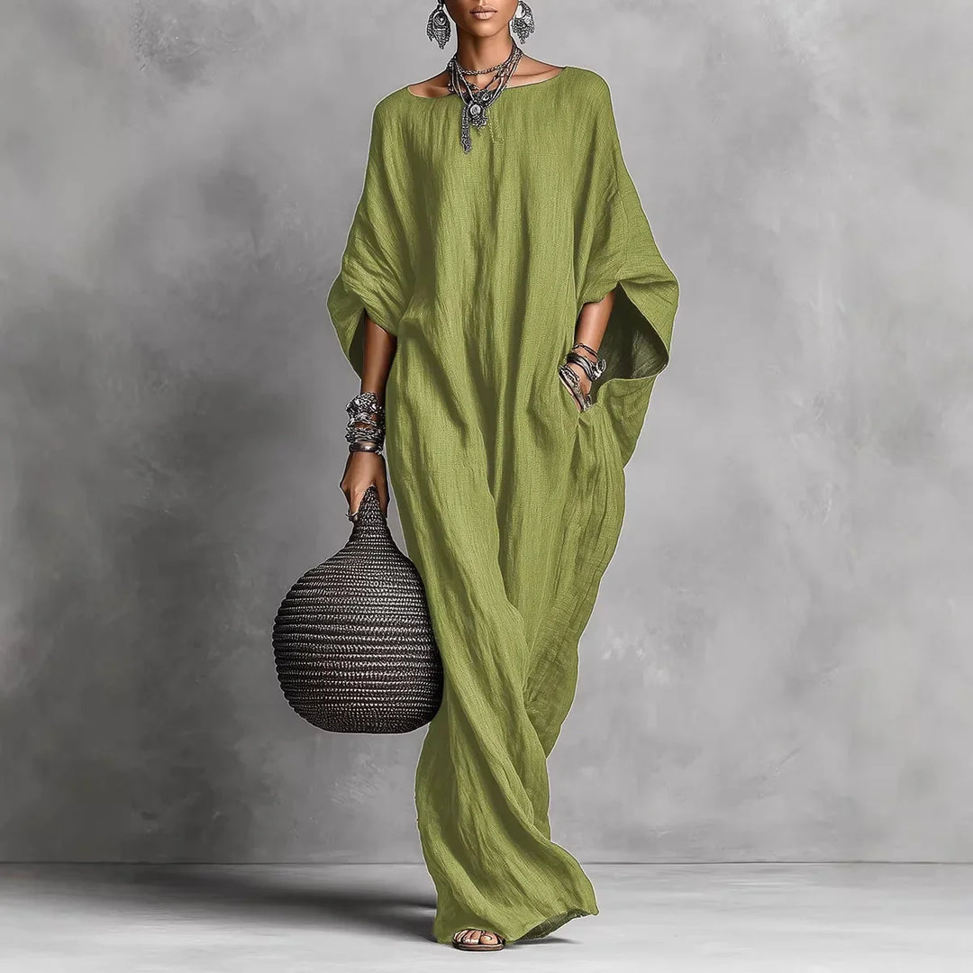Flowy Batwing Sleeve Maxi Dress for Holiday Wear
