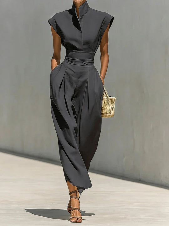 Sculpted Cap Sleeve Wide Leg Jumpsuit for Office and Evening