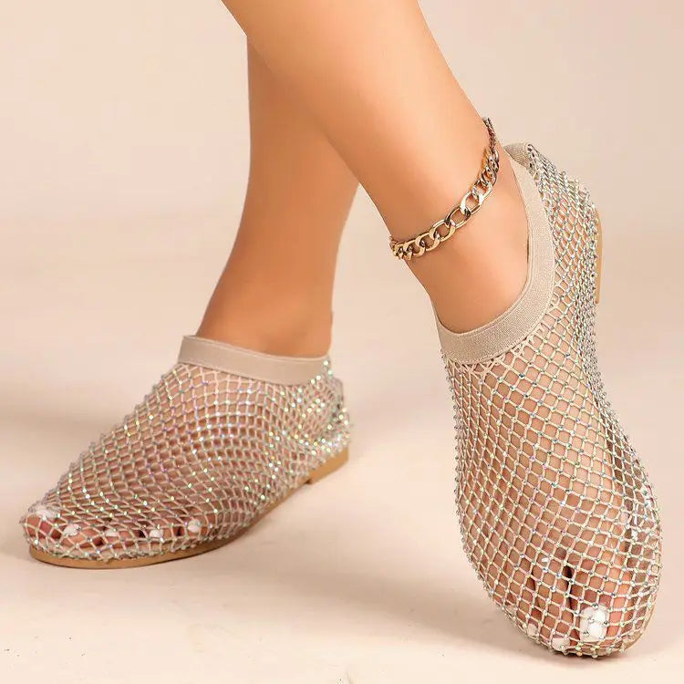 Sparkling Rhinestone Mesh Flats for Day and Evening Wear