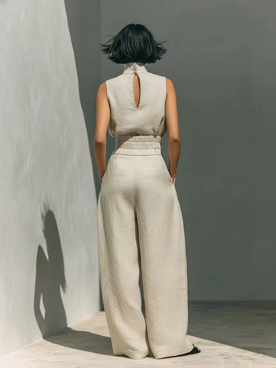 Refined Sleeveless Top and Wide Leg Trouser Set for the Office