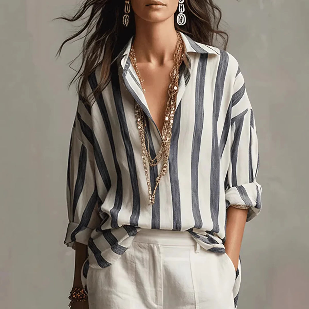 Breezy Striped Linen Button Up Shirt for Casual Summer Days