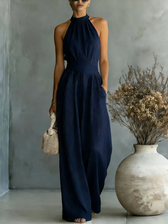 Graceful Halter Wide Leg Jumpsuit for Vacation and Occasions