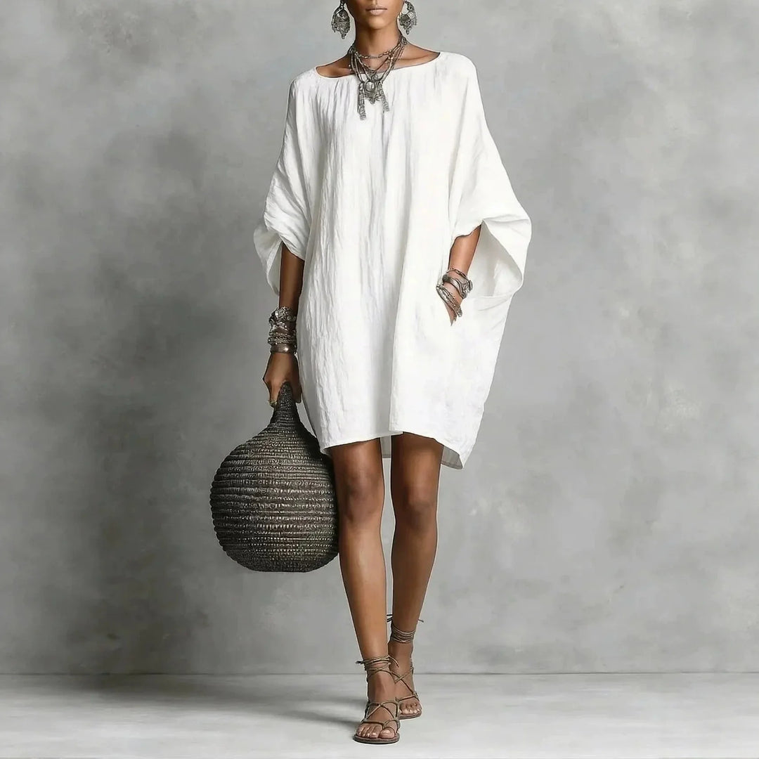 Relaxed Shoulder-Baring Tunic Dress for Easy Everyday Wear