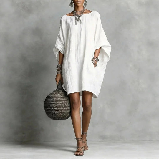 Relaxed Shoulder-Baring Tunic Dress for Easy Everyday Wear