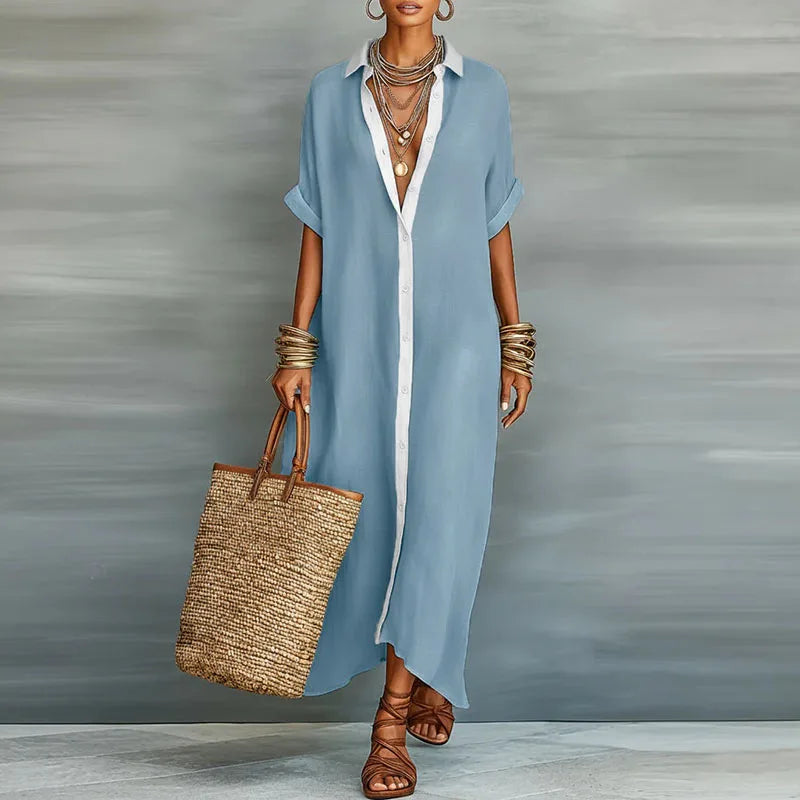 Relaxed Linen Button Down Maxi Shirt Dress for Summer